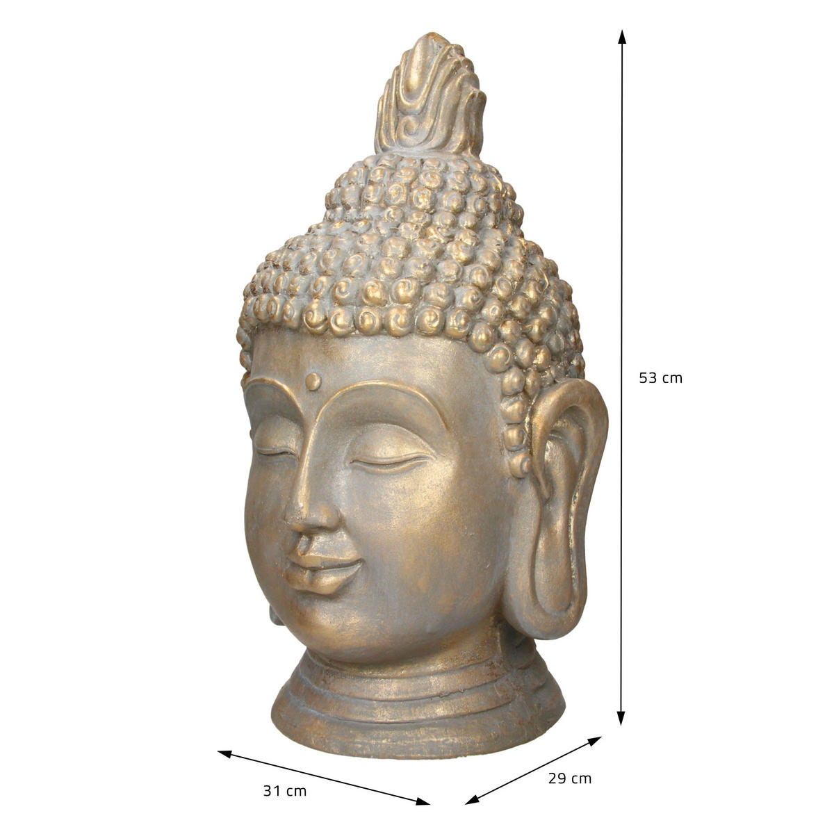 BUDDHA KOPF STATUE 53 cm - Bronzefarben, Kunststoff (29/53/31cm) - ECD-Germany