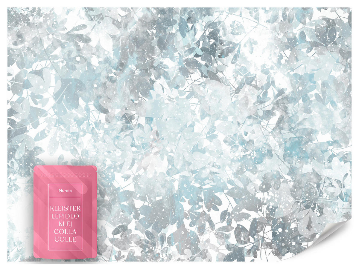 FOTOTAPETE für Wohnzimmer Blätter Abstraktion 200x140 - Blau/Weiß, Papier (200/140cm) - Muralo