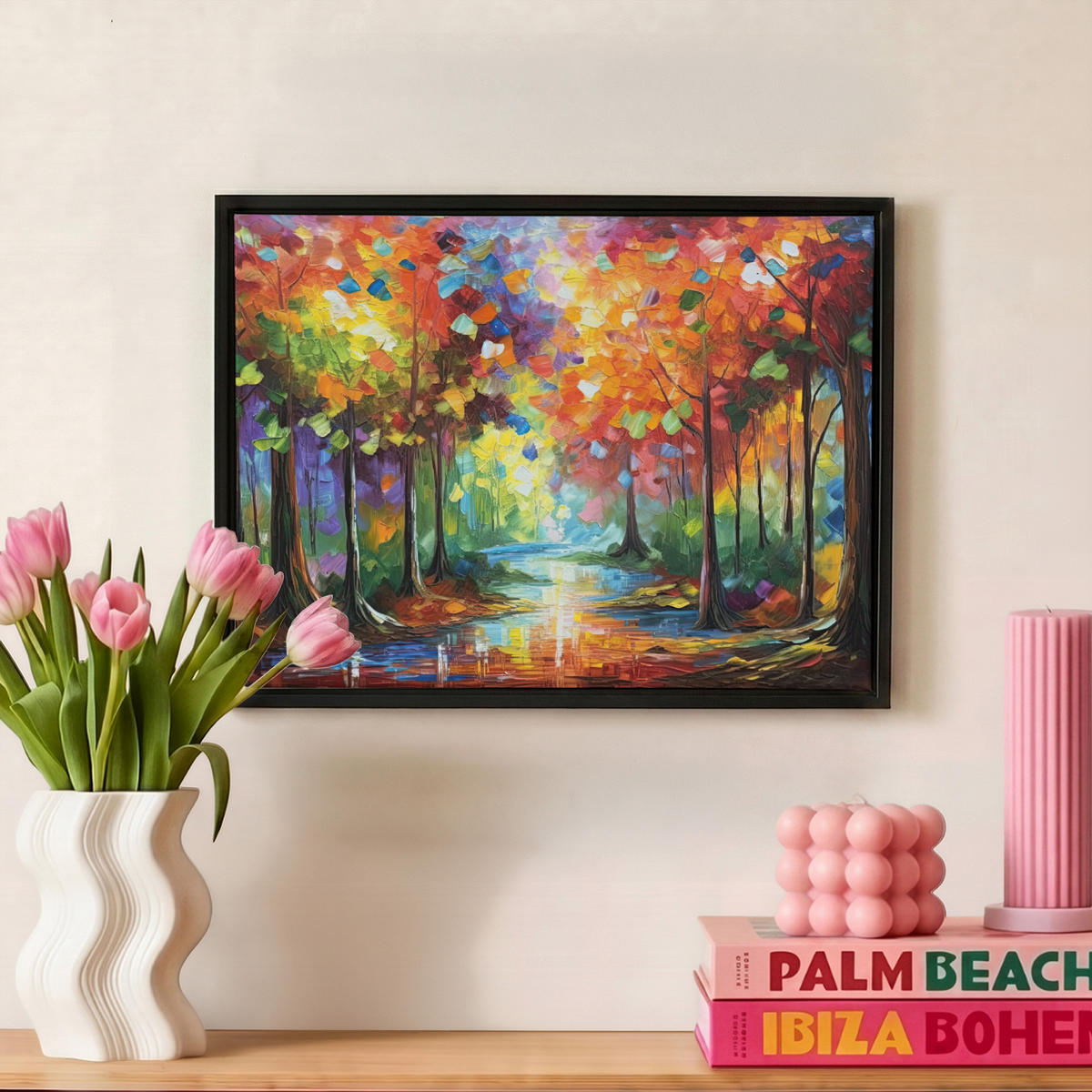 LEINWAND Bilder mit Rahmen - Landschaft - Wald - Farben - Natur - 40x30 - Multicolor, Textil (40/30cm) - MuchoWow