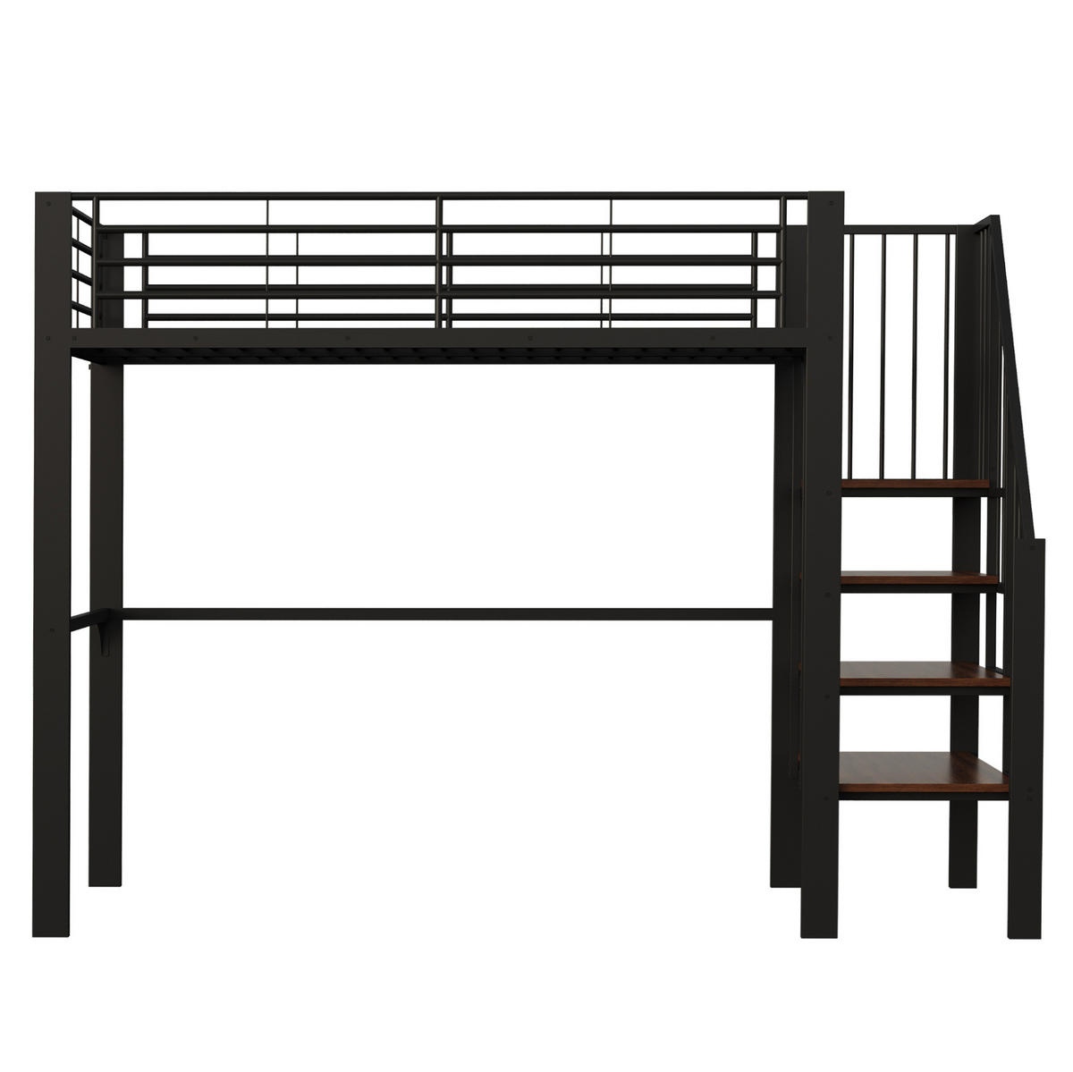 HOCHBETT 90/200 cm in Schwarz aus Metall-Holzwerkstoff – mit Treppe und Stauraum - Schwarz, Metall (90/200cm) - BEAOK