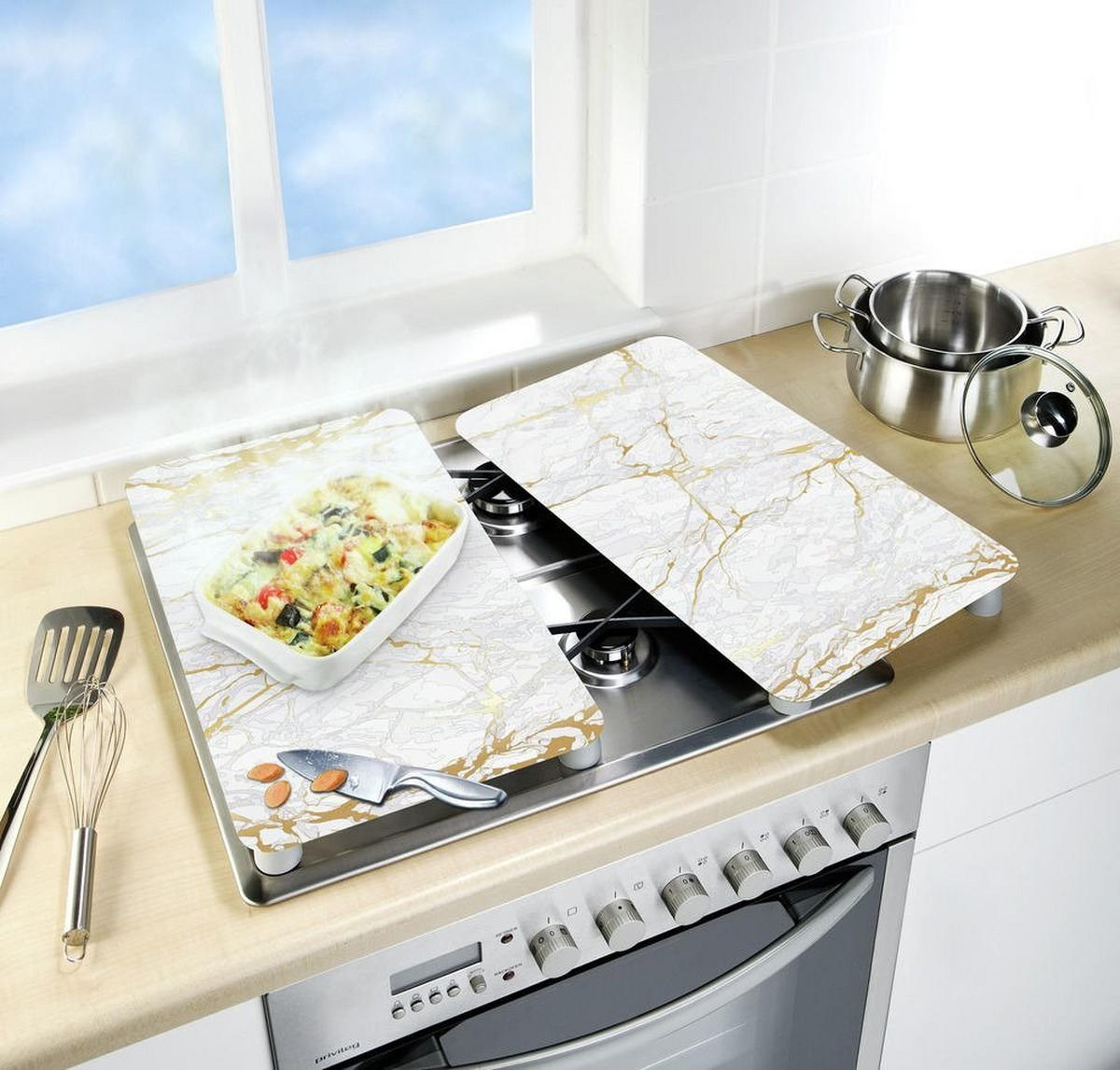 SCHUTZPLATTEN für Herd Marble 52/30 cm - Multicolor, Glas (30/52cm) - Wenko