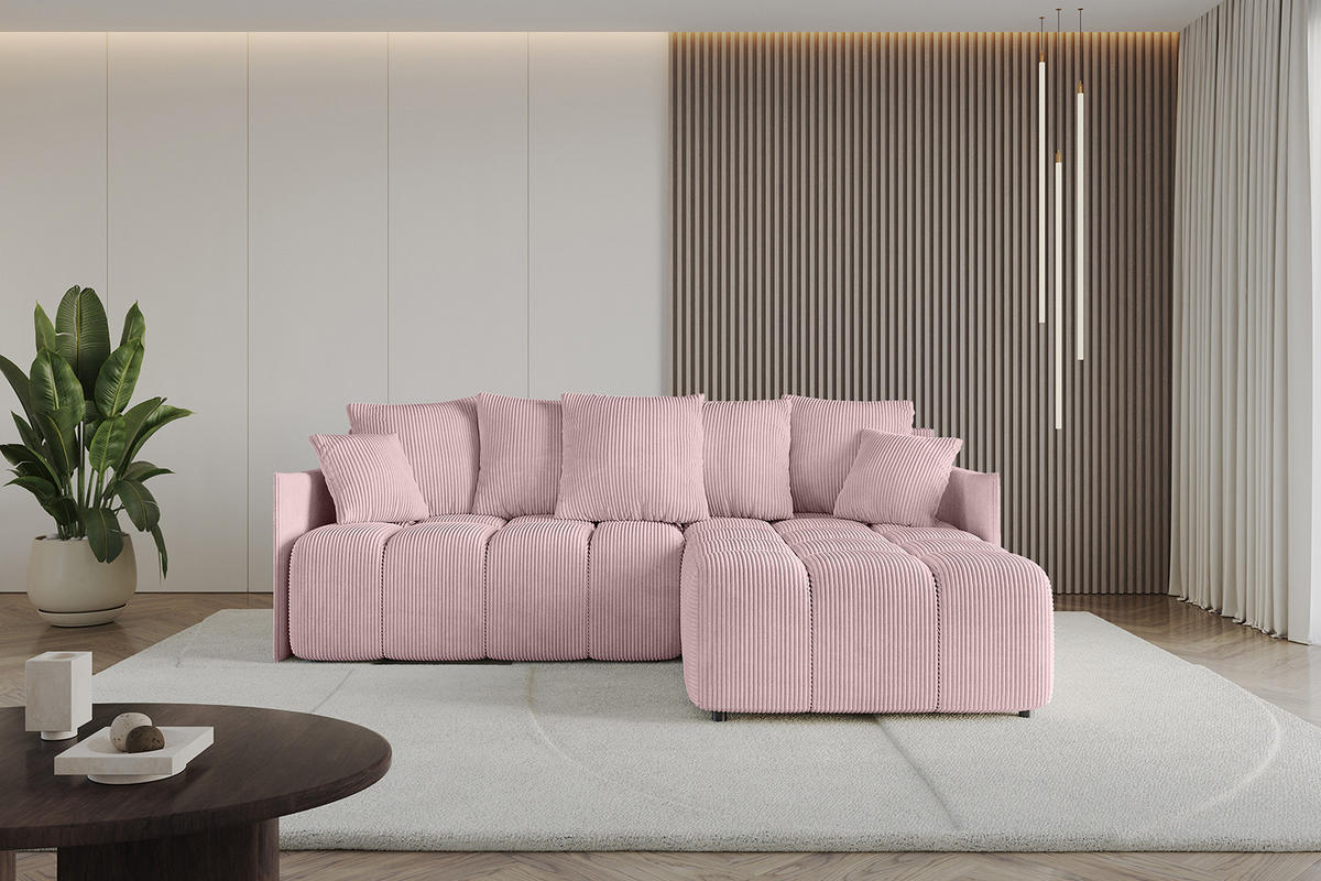 ECKSOFA Ottomane rechts LONLI-L 251x189x68 Rosa Cord - Rosa, Holzwerkstoff/Kunststoff (189/251cm) - ALTDECOR