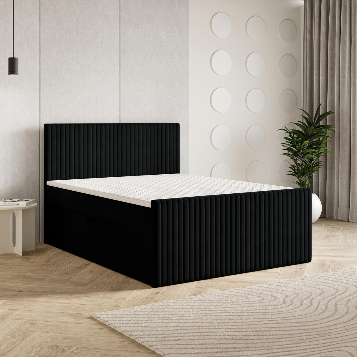 BOXBETT TERVAN 180x200 cm mit Matratze und Topper - Schwarz - Schwarz, Holz (180/200cm) - MASSENO