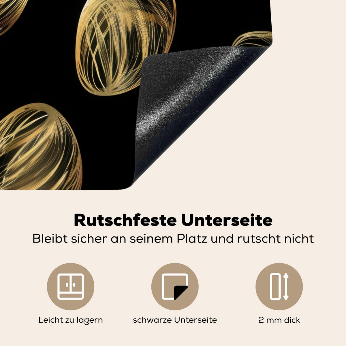 HERDABDECKPLATTE Eier - Gold - Muster Herdabdeckung Induktionsfeld 65x52 cm - Schwarz, Kunststoff (65/52/0.2cm) - MuchoWow