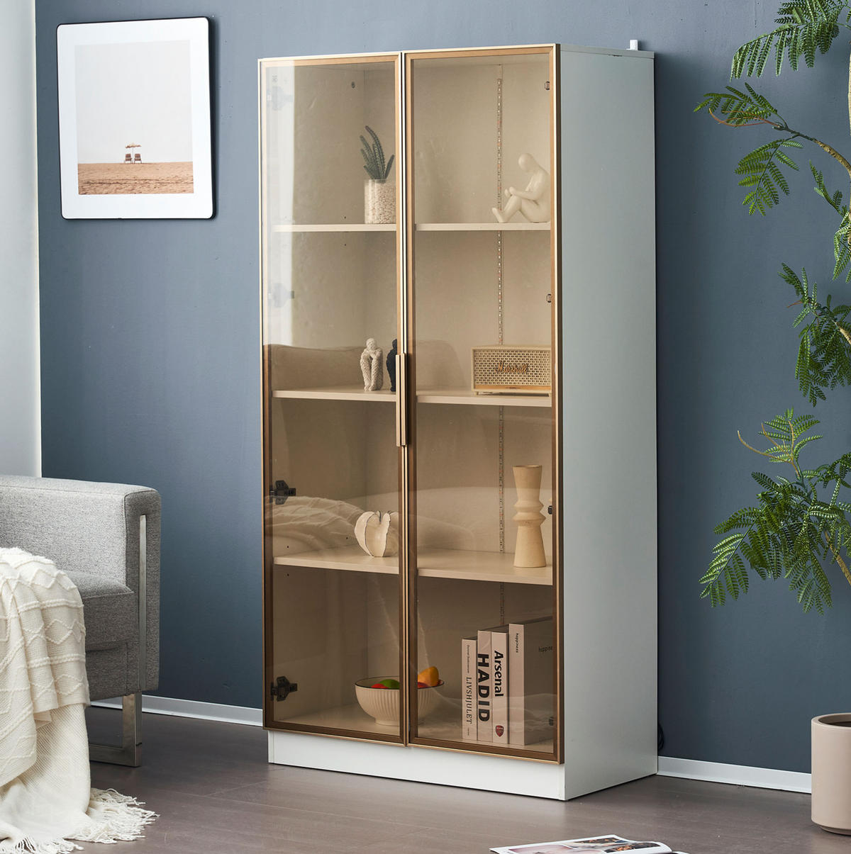 VITRINE 80/40/160 cm Weiß aus Spanplatte mit LED-Beleuchtung - Weiß, Holzwerkstoff (40/160/80cm) - OKMYHOME
