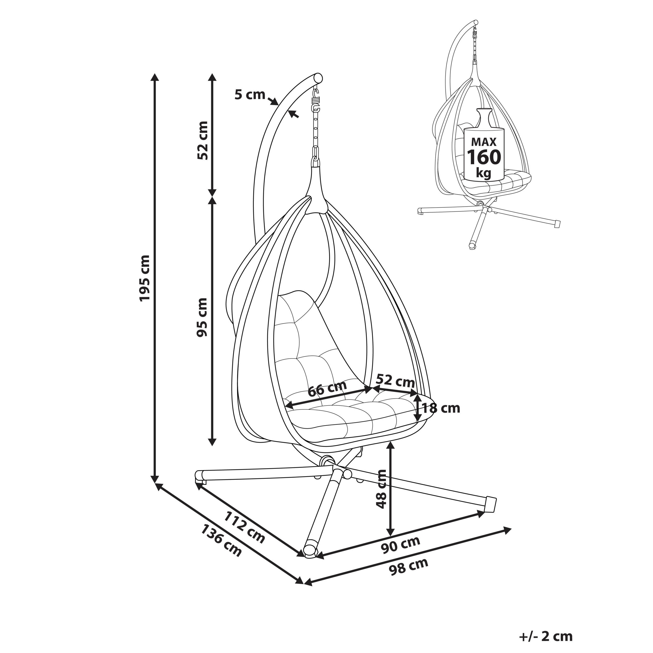 Thumbnail - Beliani Hängesessel, Grau, Textil, 98x195x136 cm, Gartenmöbel, Hängesessel
