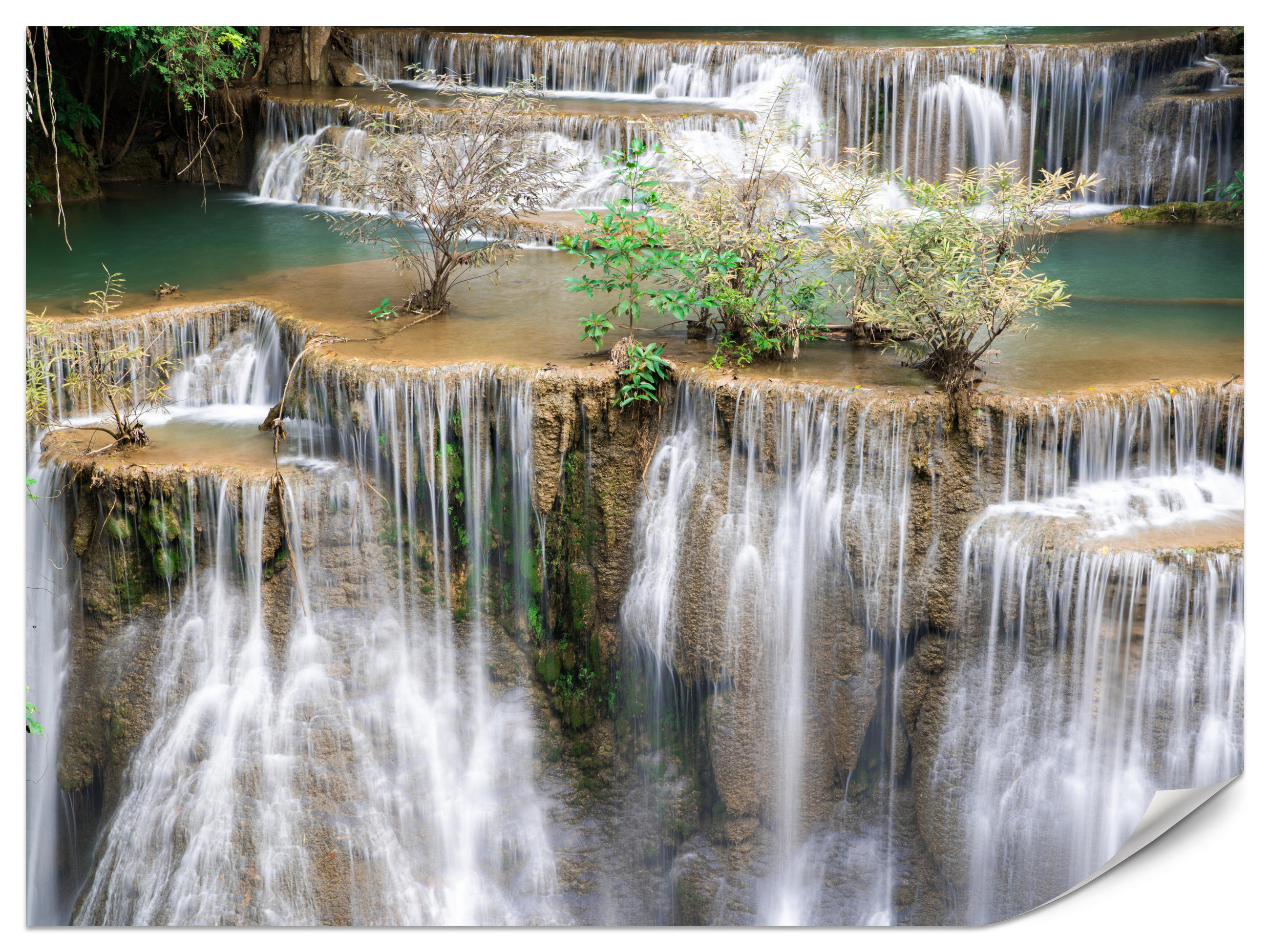 FOTOTAPETE für Wohnzimmer Wasserfall Panorama Pflanzen Natur 400x280 - Blau/Beige, Papier (400/280cm) - Muralo