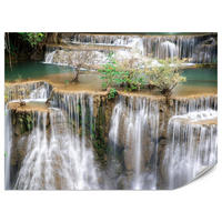 FOTOTAPETE für Wohnzimmer Wasserfall Panorama Pflanzen Natur 400x280 - Blau/Beige, Papier (400/280cm) - Muralo