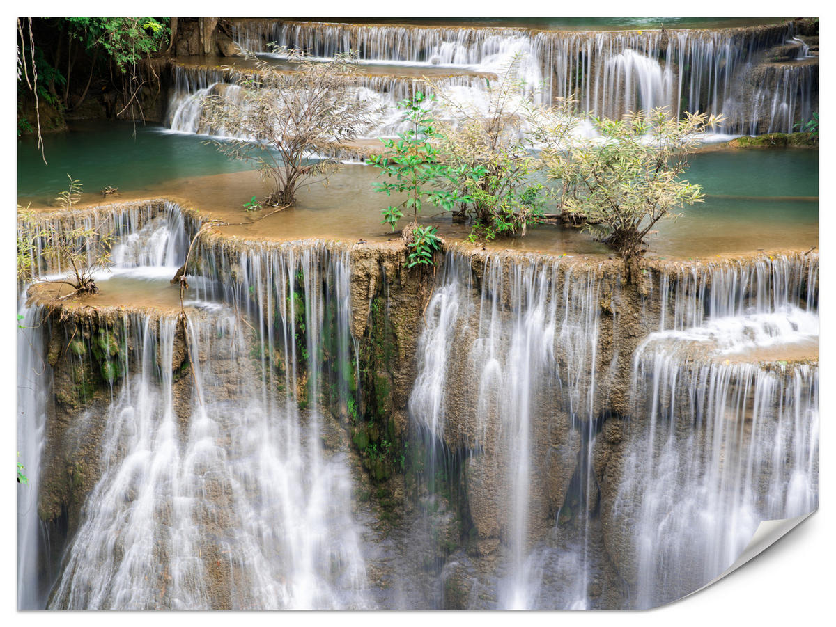 FOTOTAPETE für Wohnzimmer Wasserfall Panorama Pflanzen Natur 400x280 - Blau/Beige, Papier (400/280cm) - Muralo
