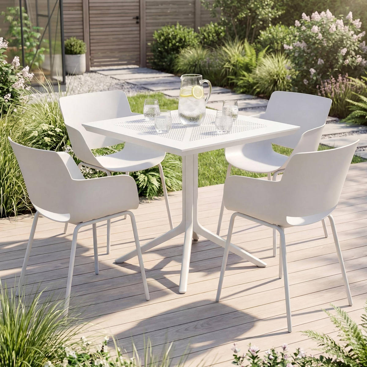 GARTENMÖBEL-SET Hanna 4 Stühle 196x80x80cm Kunststoff Weiß Balkonset - Weiß, Kunststoff - DELUKE