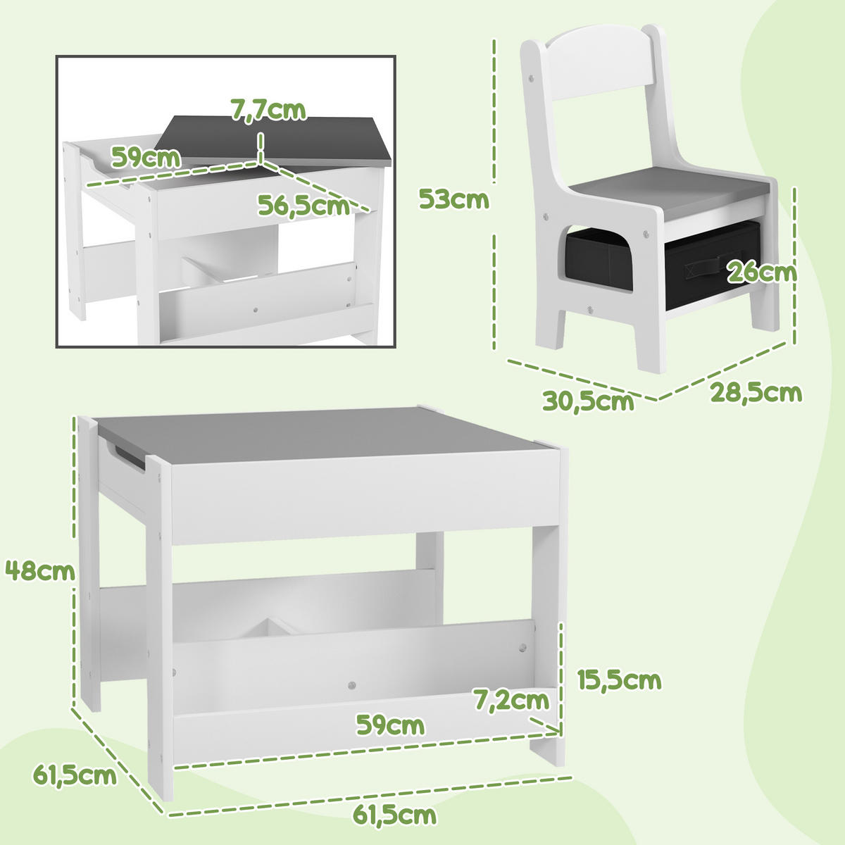 KINDERSITZGRUPPE DE-17510 Weiß/Grau - Grau, Holzwerkstoff (61.5/48/61.5cm) - ComfortXL