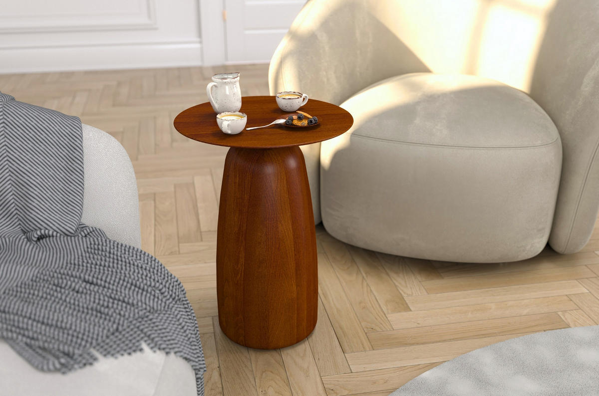 BEISTELLTISCH Baobab44, Ovaler Tischplatte, Buche - lackiert, Nussbaumfarbe - Walnussfarben, Holz (32.5/32.5/44cm) - Kayani
