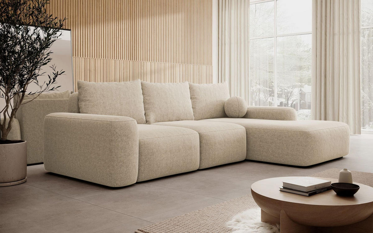 ECKSOFA Carnos mit Ballkissen, Beige Chenille, rechtsseitig - Beige/Schwarz, Kunststoff/Textil (162/264cm) - Selsey