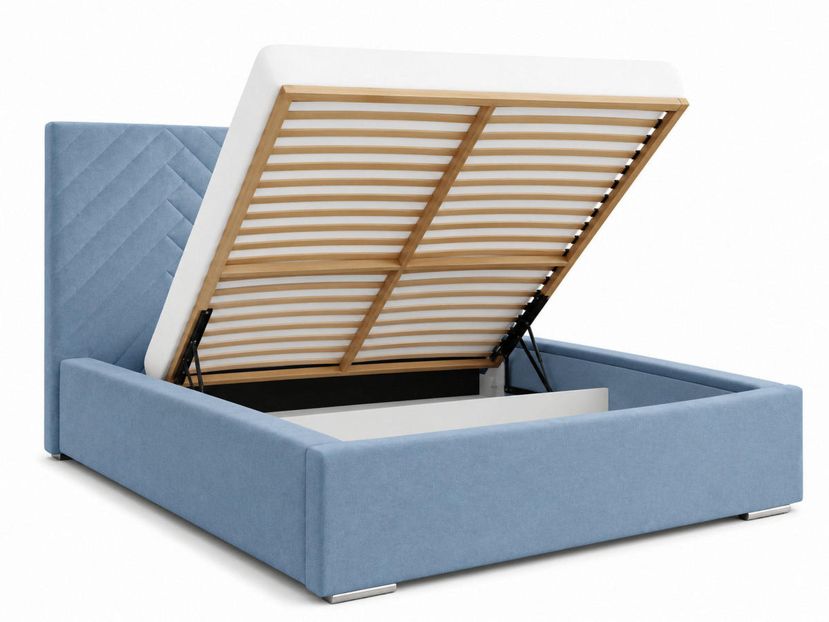 MARPUR Polsterbett AURA 140x200 cm mit Bettkasten und Lattenrost, Veloursstoff Hellblau - Chromfarben/Hellblau, Holz/Holzwerkstoff (140/200cm) - Marpur