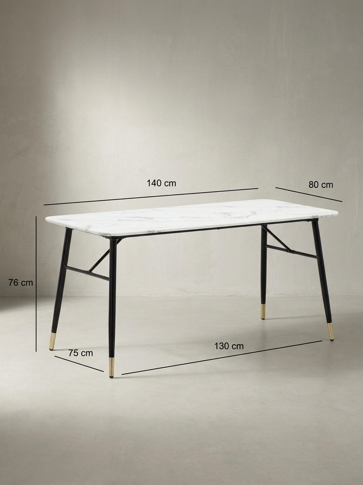 ESSTISCH Marmoroptik Metall Rechteckig Modern Klein, Weiß 140x80x76 cm - Goldfarben/Weiß, Holzwerkstoff/Metall (80/140/76cm) - KADIMA DESIGN