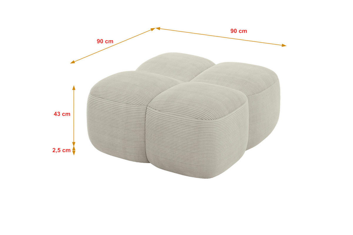 POUF Miko-Puf 90x90x45 cm Creme Cord Modular Sitzhocker - Schwarz/Mokka, Holzwerkstoff/Kunststoff (90/43/90cm) - ALTDECOR