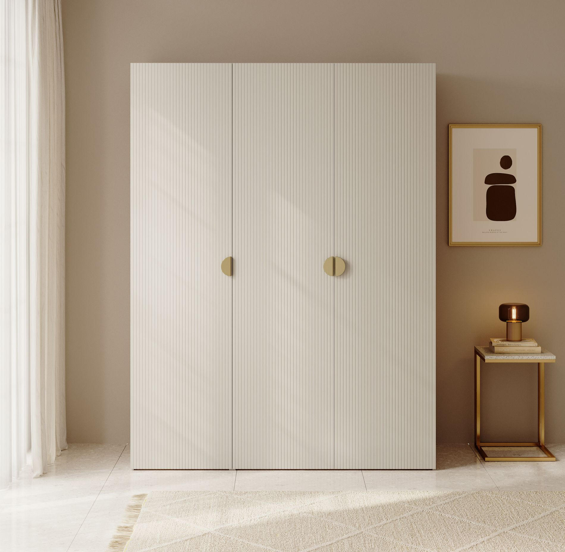 KLEIDERSCHRANK Moonir Greige 150 cm - Taupe/Goldfarben, Holzwerkstoff/Metall (150/200.5/57cm) - Selsey