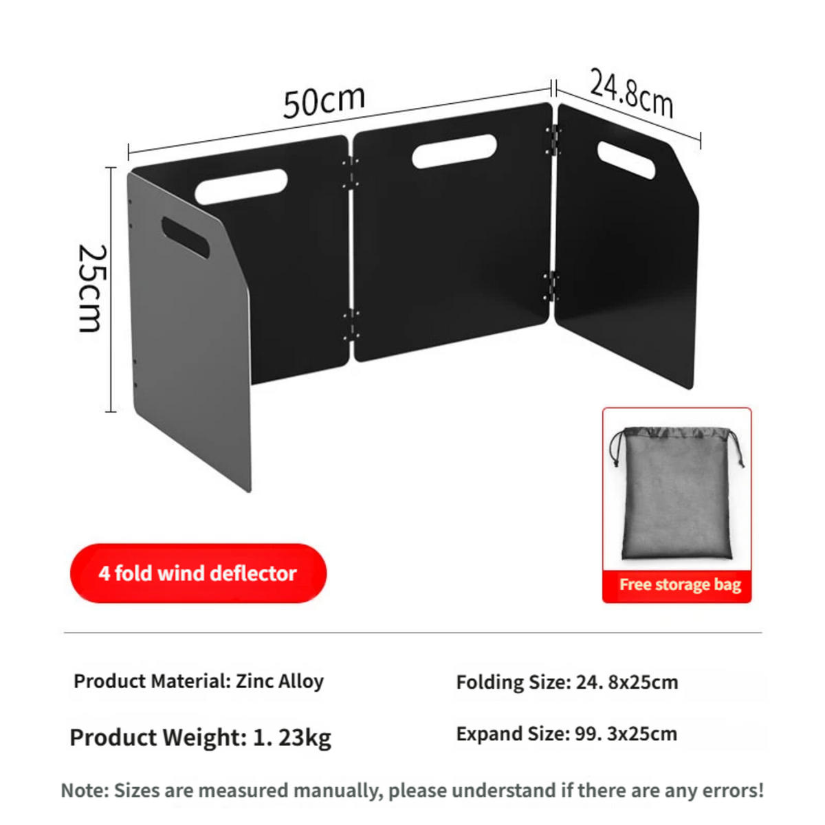 WINDSCHUTZ, schwarz, dreifach faltbar, 50 × 24,8 × 25 cm, Zinklegierung - Schwarz, Metall (24.8/25/50cm) - Authentics