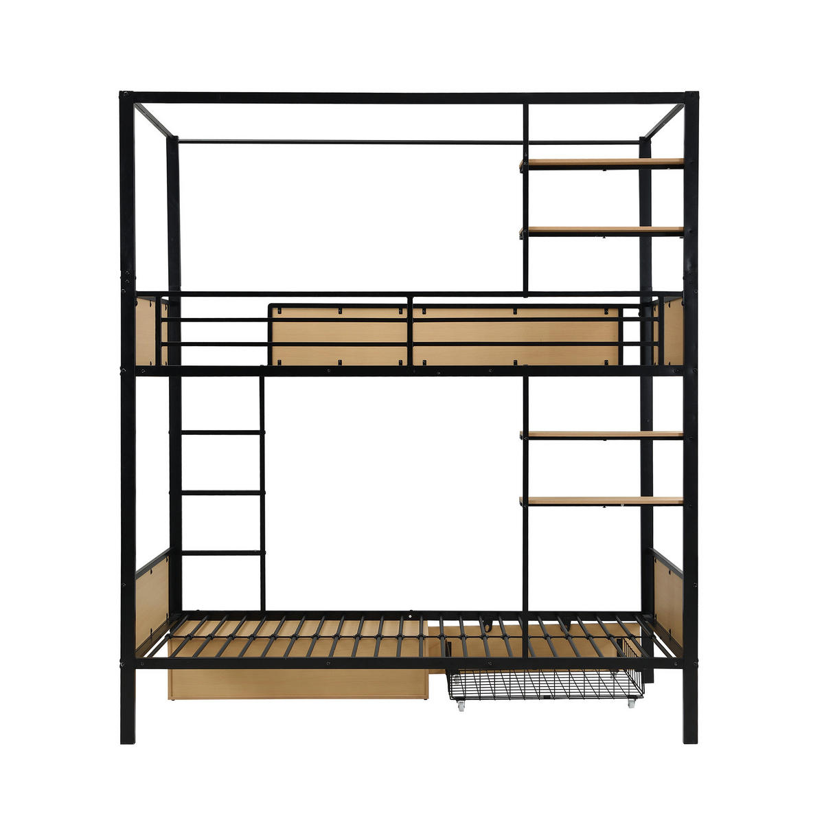 ETAGENBETT aus MDF und Metall 90x200 cm in Schwarz/Natur mit Stauraum - Schwarz, Holzwerkstoff (90/200cm) - Modfu
