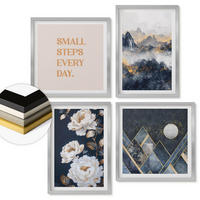 WANDBILDER 4er Set - 50x50 cm & 40x60 cm Silberner Rahmen - Abstrakte Berge und Blumen Inspiration - Silberfarben, Kunststoff (50/50cm) - ArtPrintCave