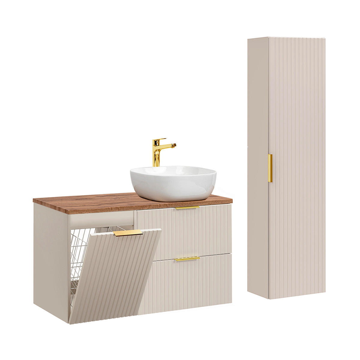 BADMÖBEL 100.8cm Adriel 2er-Set Kaschmir und Holz - Beige, Holzwerkstoff (100.8/59/46cm) - Petits-meubles