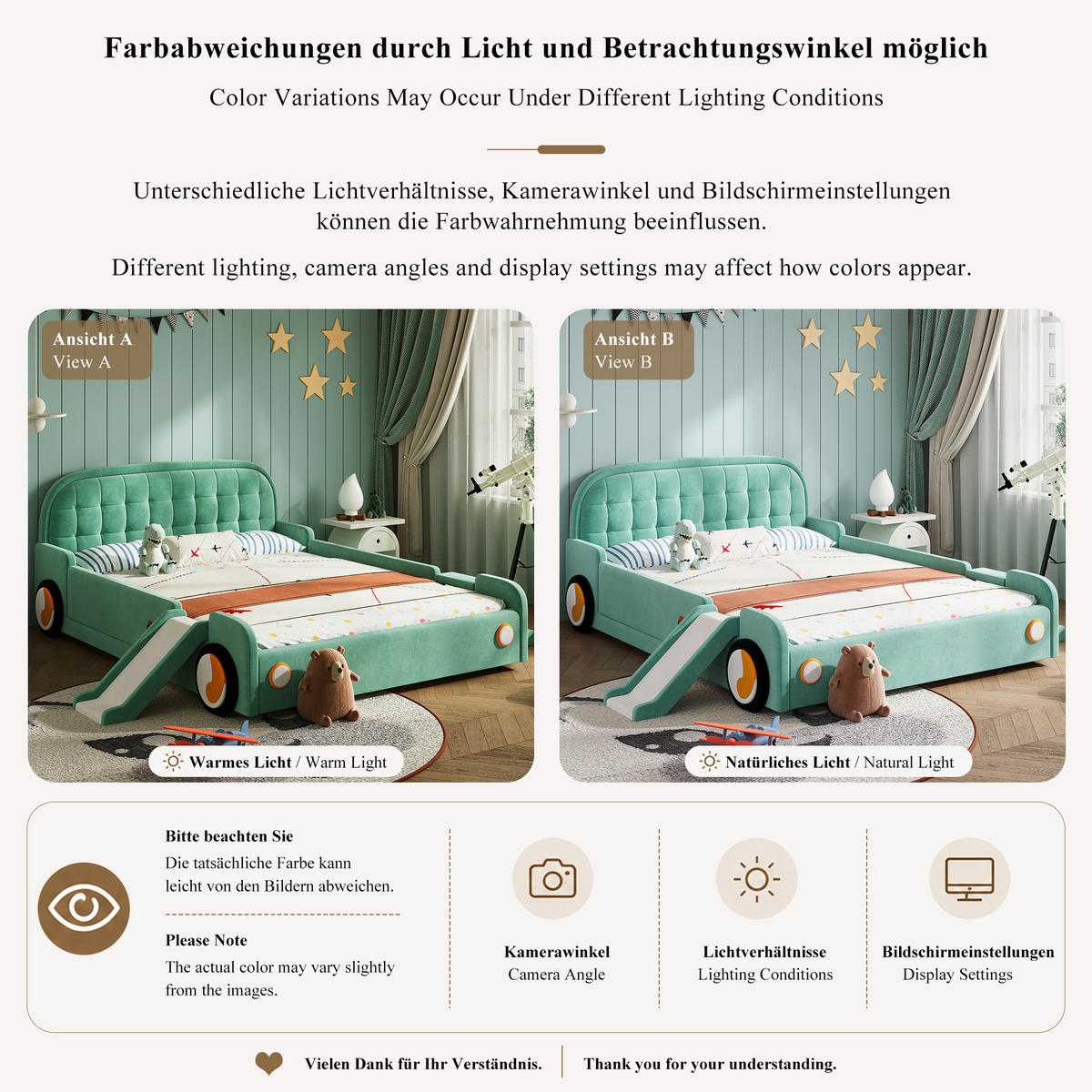 KINDERBETT im Auto-Design 140x200 cm in Blaugrün mit Rutsche und Treppe - Blau, Textil (140/200cm) - IVMEU