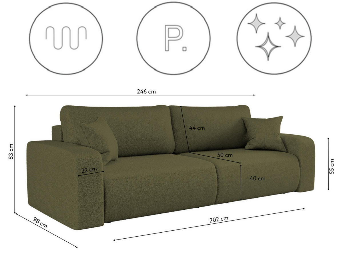 SCHLAFSOFA MILANO und Bettkasten Stoff Quelle Olive - Olivgrün, Holz (246/83/98cm) - Kaiser Möbel