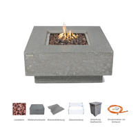 FEUERTISCH Manhattan Gasfeuerstelle aus GF-Beton - 4-tlg. Set inkl. Glasumrandung, Brennerabdeckung und Gasflaschen-Abdeckung - Hellgrau, Naturmaterialien (91/40/91cm) - Elementi