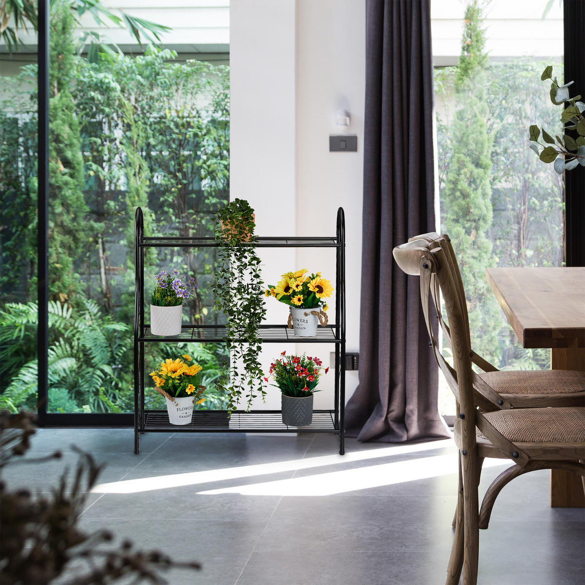 BLUMENREGAL - Schwarz, Metall (71/83/24.5cm) - Relaxdays