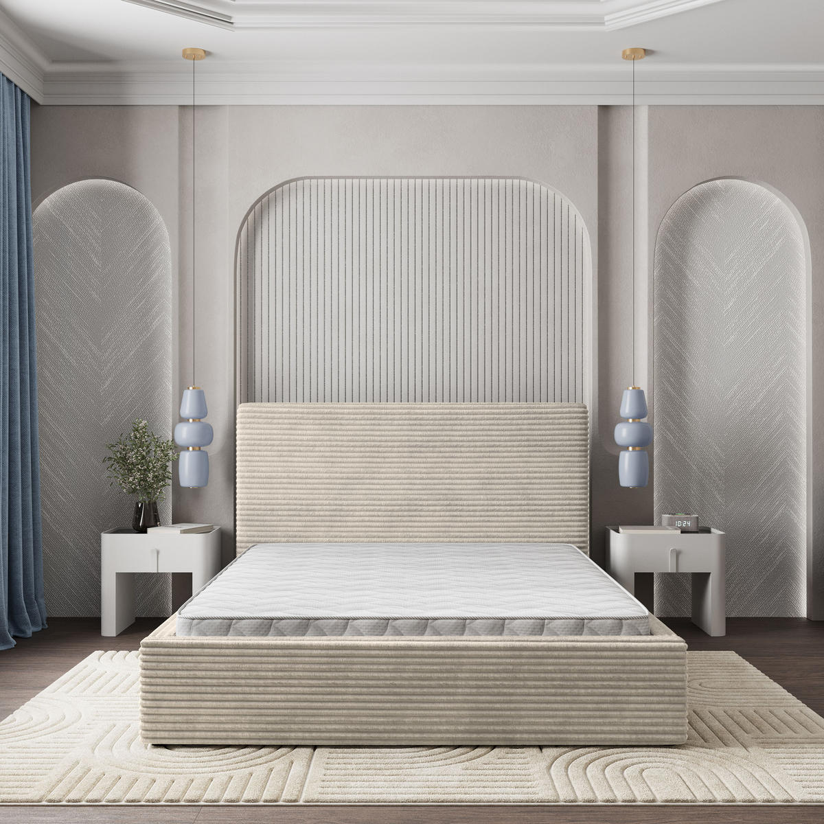ČALOUNĚNÁ Postel MIRETTI 180x200 cm Krémová - krémová, kompozitní dřevo/textil (180/200cm) - MASSENO
