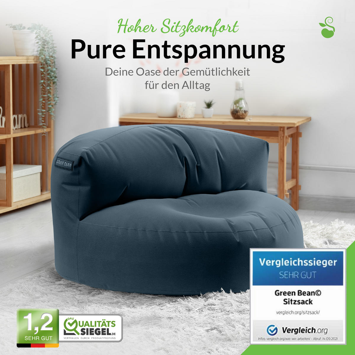 INDOOR OUTDOOR SITZSACK Lounge Sofa - Dunkelblau, Textil (90/50/50cm) - Green Bean