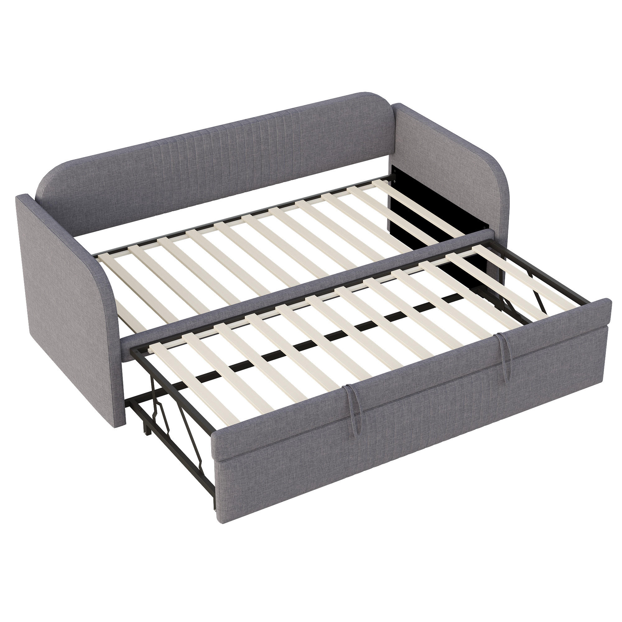 AUSZIEHBETT 90/180/190 cm DE-01180, in Grau, mit Leinenbezug - Grau, Metall (90/190cm) - ComfortXL