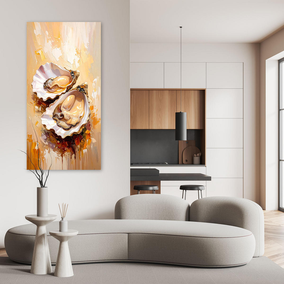 LEINWANDBILD Austern Meeresfrüchte Sushi 50x100cm - Beige, Textil (50/100cm) - Feeby