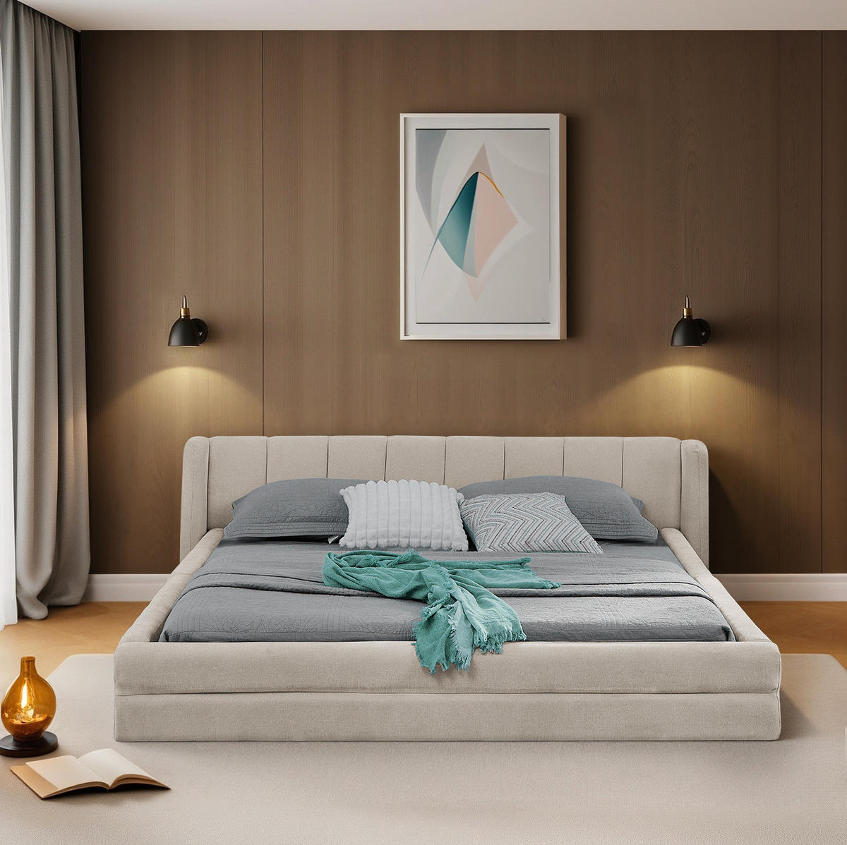 POLSTERBETT 140/200 cm mit ergonomischem Kopfteil und Chenillebezug, Beige - Beige, Kunststoff (140/200cm) - Redom