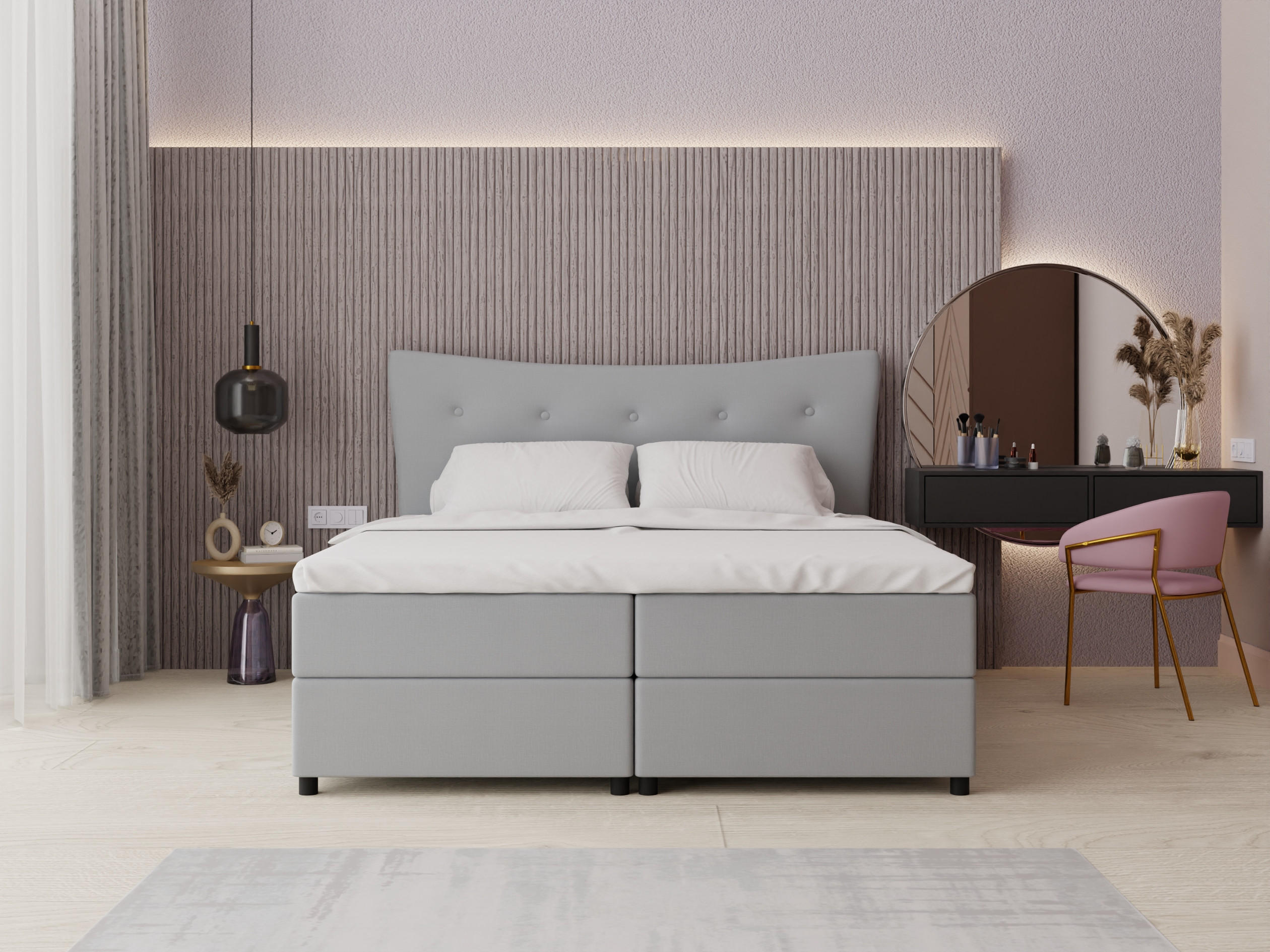 BOXBETT Nevada 180 x 200 cm Doppelbett mit hochwertiger Bonell-Matratze und Topper - grau - Grau, Holz (180/200cm) - Panda Möbel