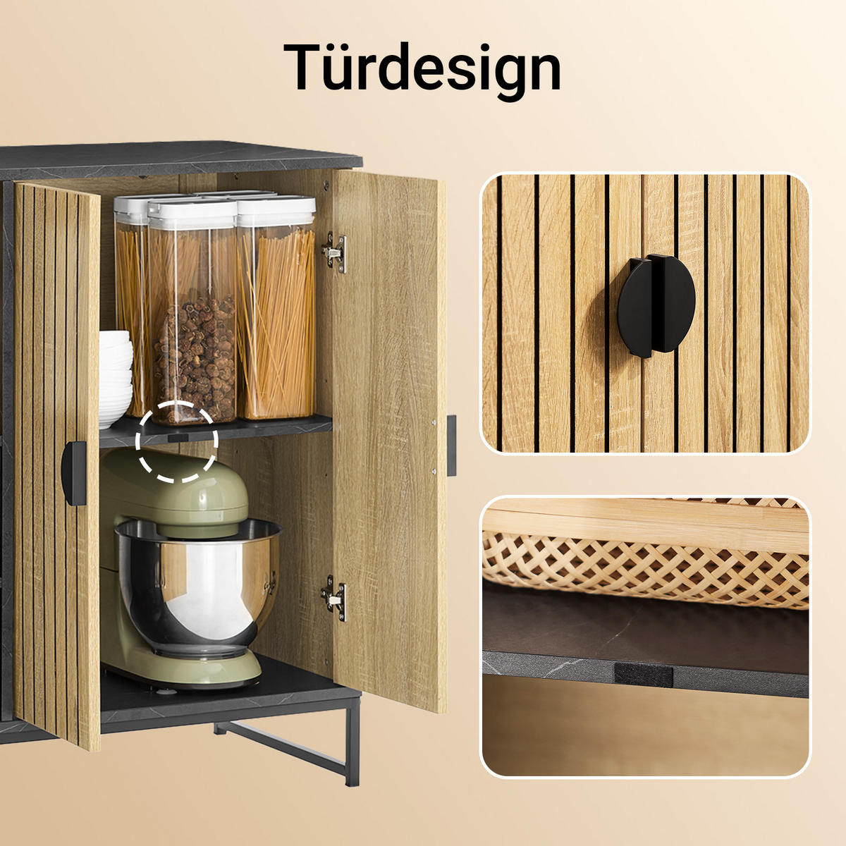 SIDEBOARD Eiche-Schwarz 107×40×85 cm - Schwarz/Naturfarben, Holzwerkstoff (107/40/85cm) - SoBuy