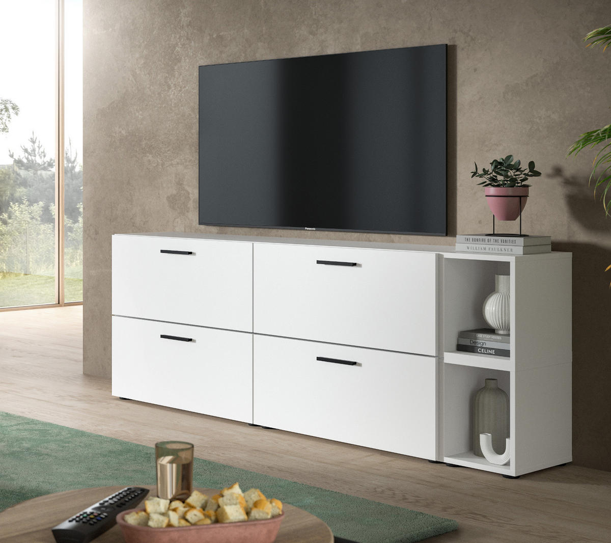 TV-LOWBOARD weiß 176 cm, Fernsehtisch hängend / stehend - Schwarz/Weiß, Holzwerkstoff/Kunststoff (176/67/34cm) - Inn.Furn
