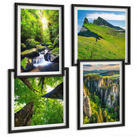 BILDER SET 4er Set - 50x50 cm & 40x60 cm Schwarzer Rahmen - Grüne Berge Wasserfallwald - Schwarz, Kunststoff (50/50cm) - TULUP