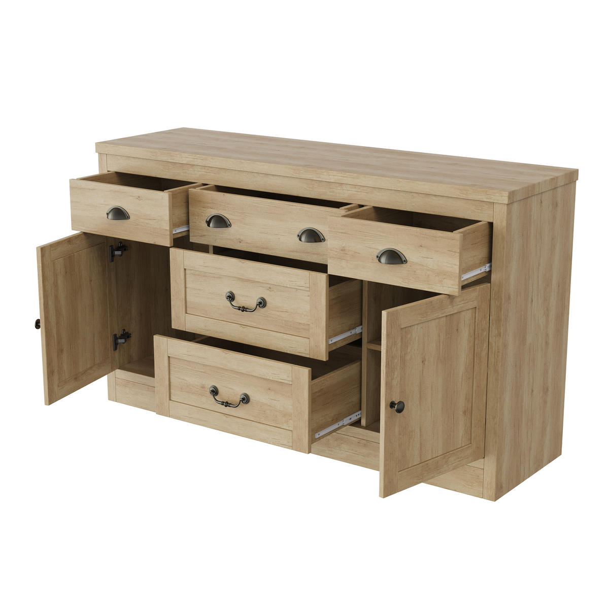 SIDEBOARD 135x40x80 cm 2 Türen 5 Schubladen Holzfarben - Naturfarben, Holz (135/80/39.5cm) - LEBENLANG
