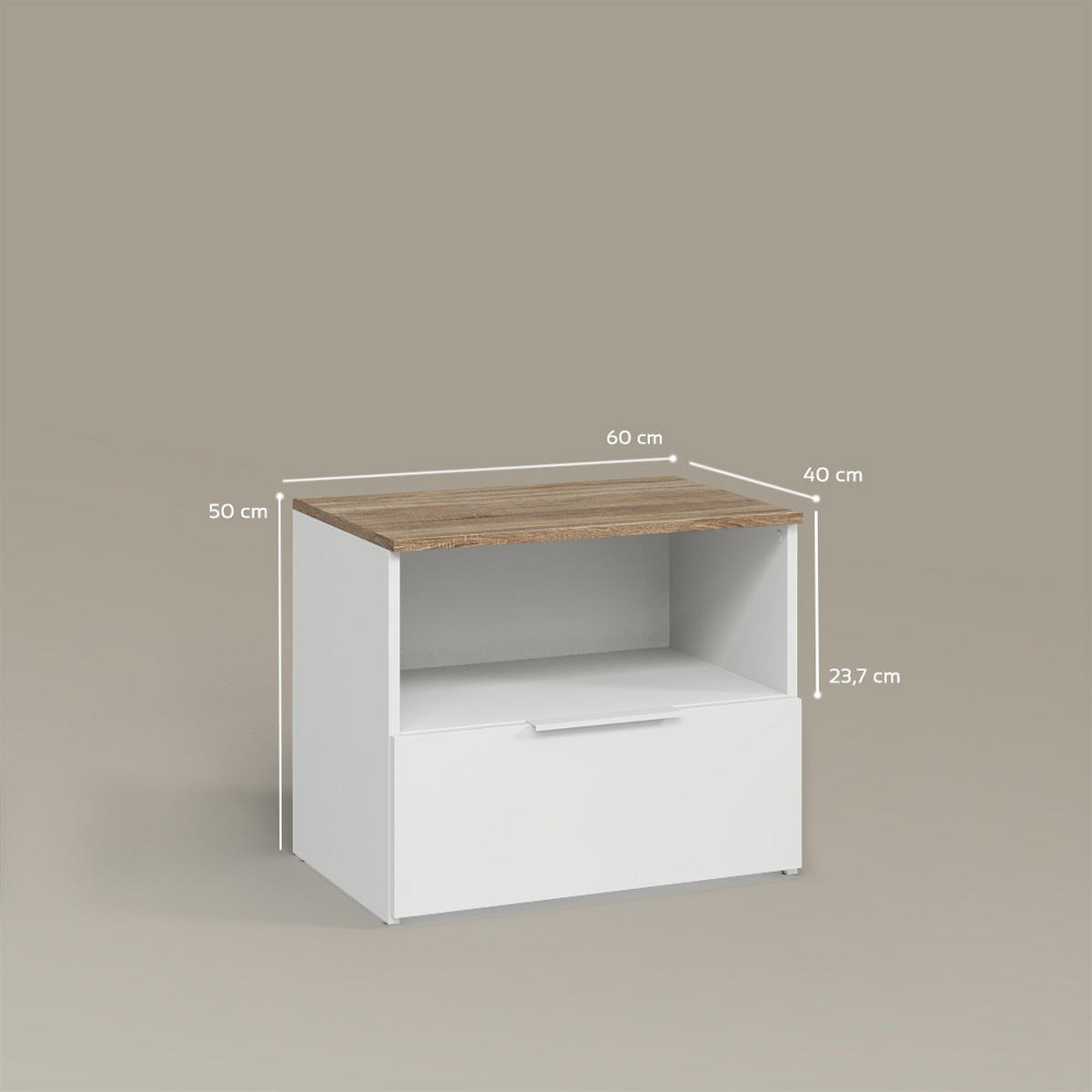 KOMMODE Piave Weiß/Sonoma mit klappe - Weiß/Sonoma Eiche, Holzwerkstoff (60/50/40cm) - Livinity®