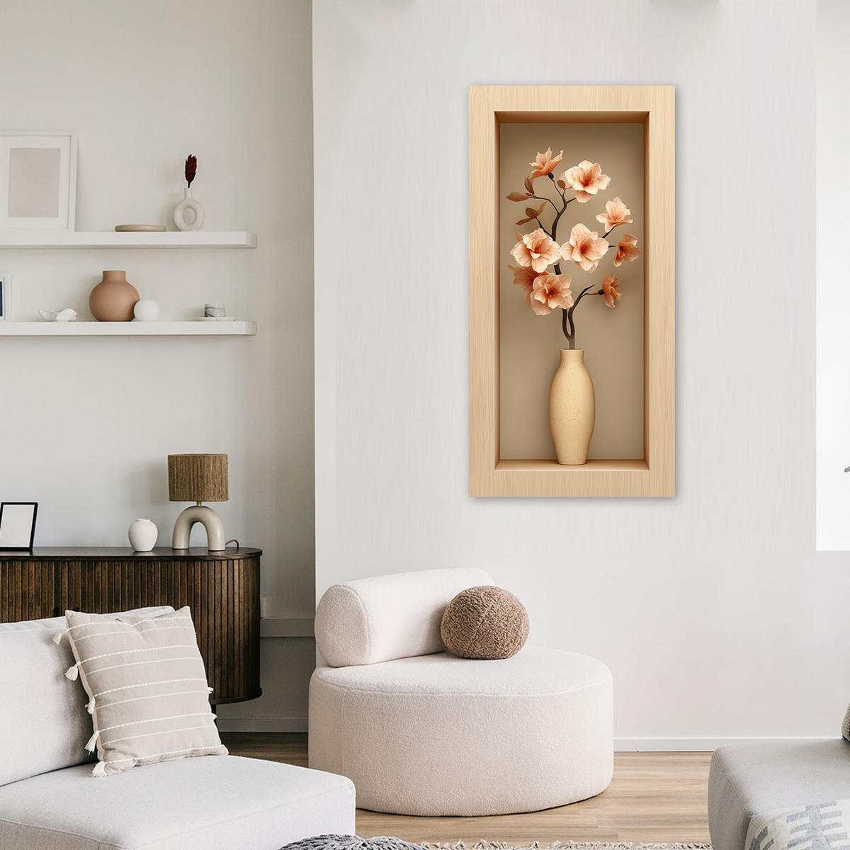 LEINWANDBILD Blumen in einer Vase in einer 3D-Vertiefung 40x80cm - Beige, Textil (40/80cm) - Feeby