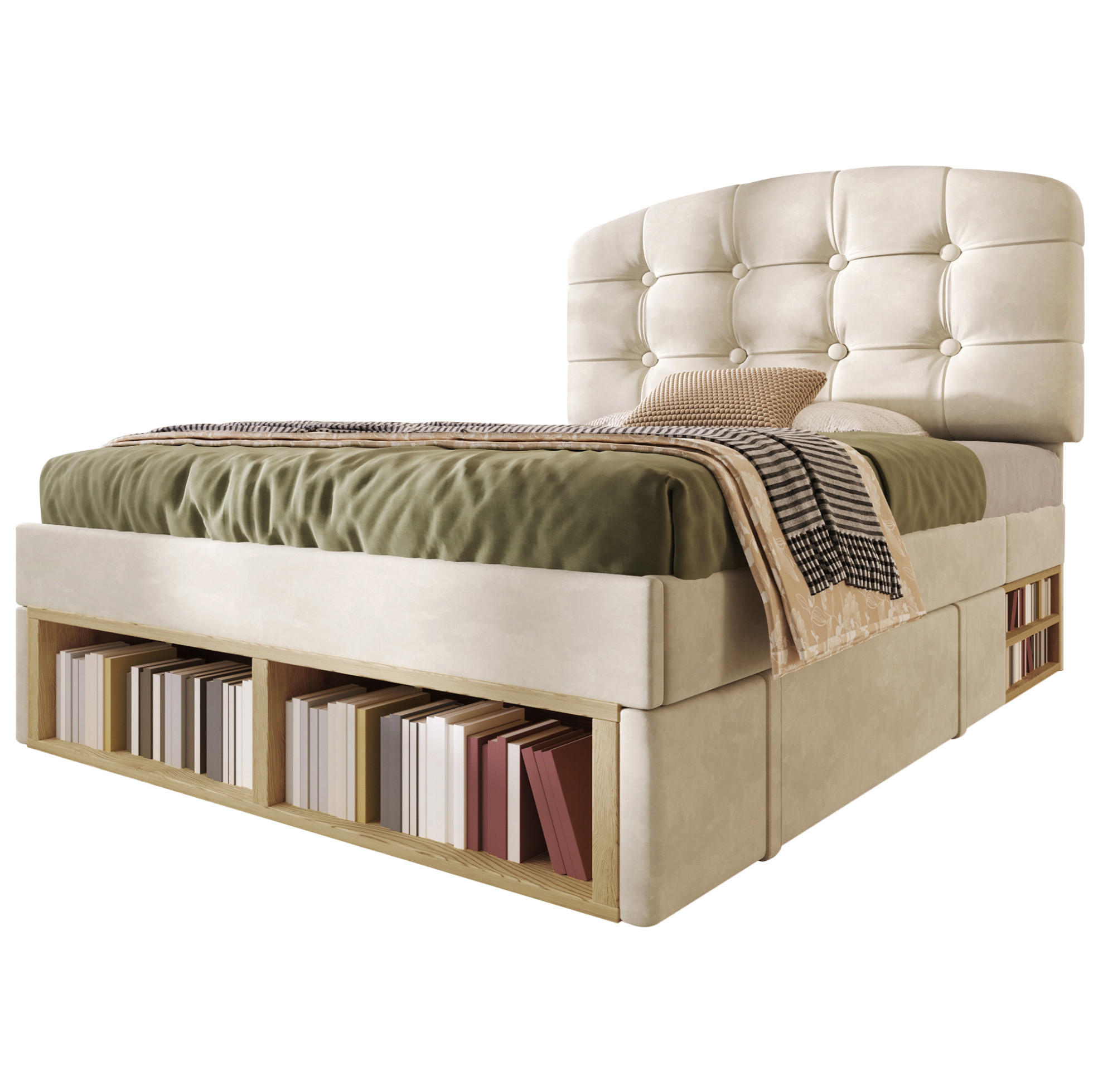 POLSTERBETT 90/200 cm Beige aus Samt mit höhenverstellbarem Kopfteil - Beige, Textil (90/200cm) - OKMYHOME