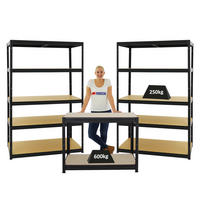 WERKBANK Slim Dino höhenverstellbar & 2x SCHWERLASTREGAL Big Elephant M Set Fachlast bis zu 600 kg Schwarz - Schwarz, Metall (360/180/60cm) - PROREGAL