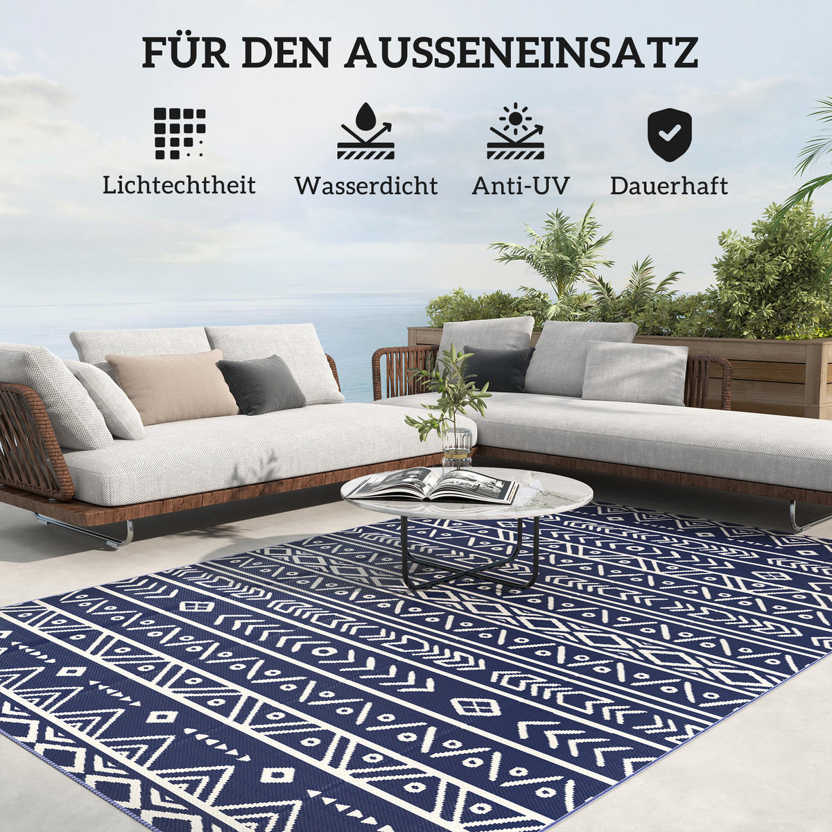 OUTDOOR-TEPPICH robuster Wetterfest Outdoorteppich - Blau, Kunststoff (274/182cm) - Outsunny
