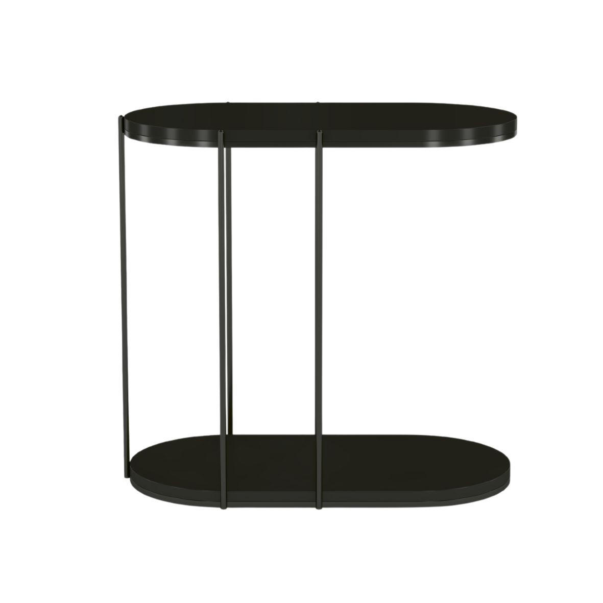 BEISTELLTISCH Loco, Ovaler Tischplatte x 2 mit Schwarz Metallgestell / Schwarz - Schwarz, Holzwerkstoff/Metall (34/64/60cm) - Skandica