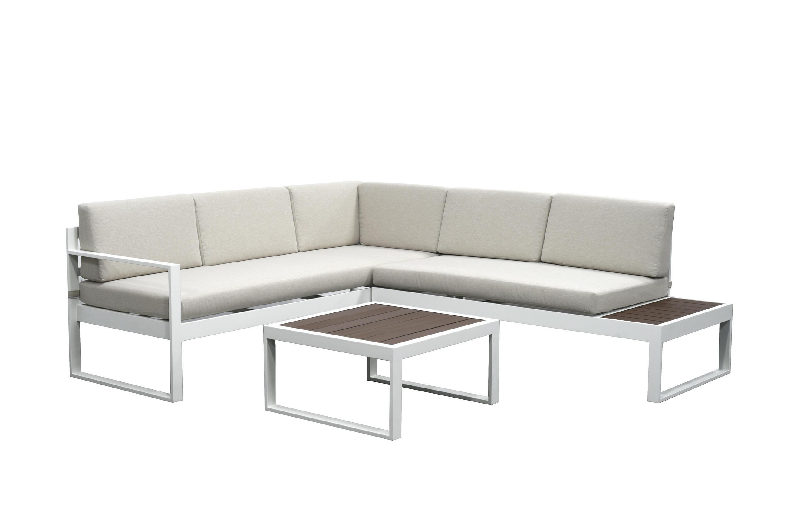 LOUNGE-SET Lima Weiß 5-Sitzer Aluminium mit Couchtisch in Holzoptik - Weiß, Kunststoff - bellavista - Home & Garden