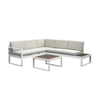 LOUNGE-SET Lima Weiß 5-Sitzer Aluminium mit Couchtisch in Holzoptik - Weiß, Kunststoff - bellavista - Home & Garden