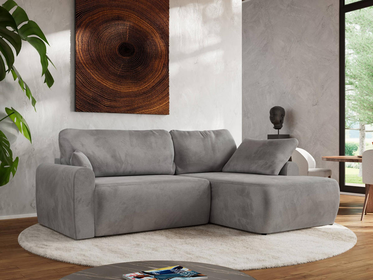 ECKSCHLAFSOFA CUBO L Hellgrau Velvet - rechts - Hellgrau/Schwarz, Kunststoff/Textil (187/273cm) - MKS