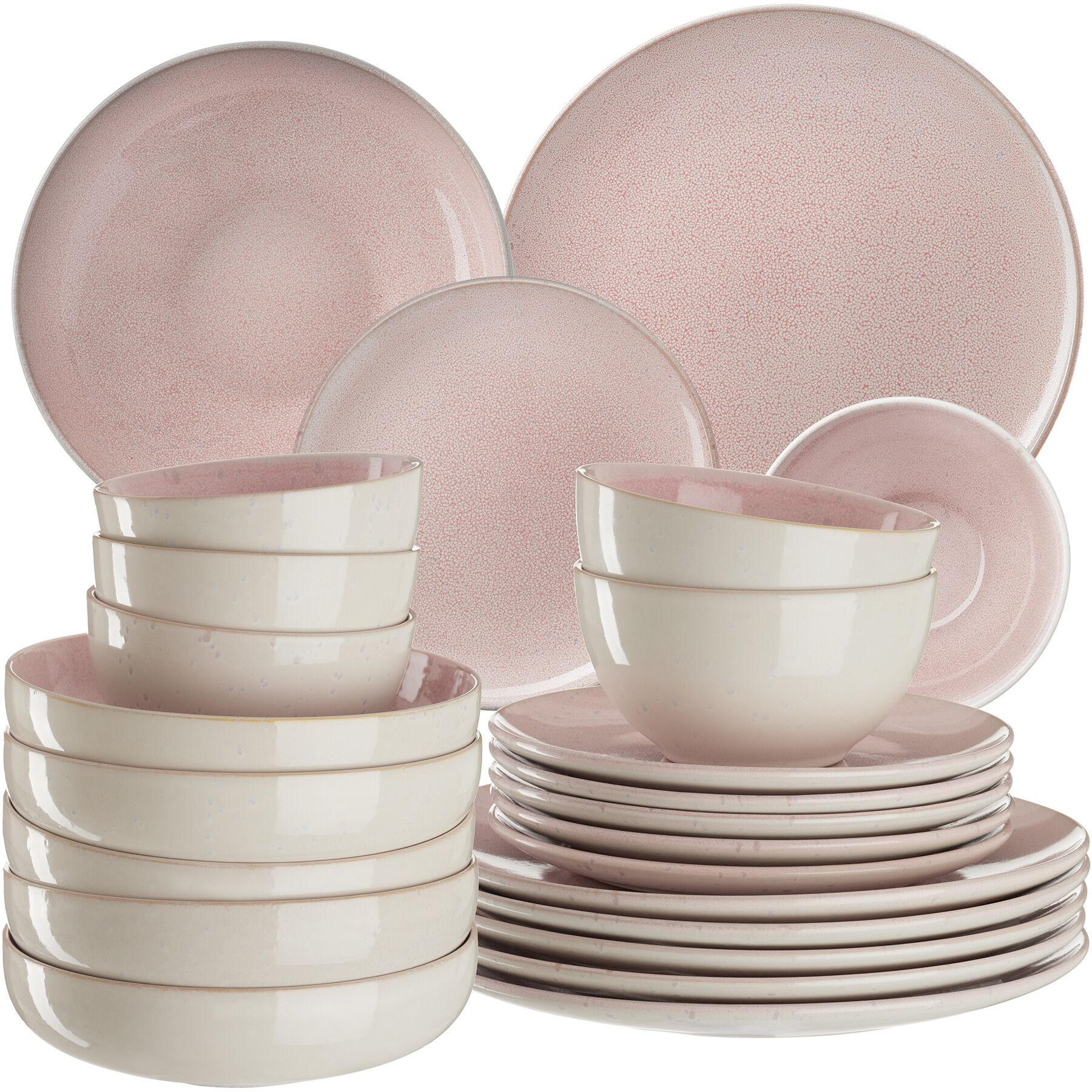 TAFELSERVICE Mare, ineinander stapelbar, rosa - Rosa, Keramik (26.5/2.5/26.5cm) - tectake