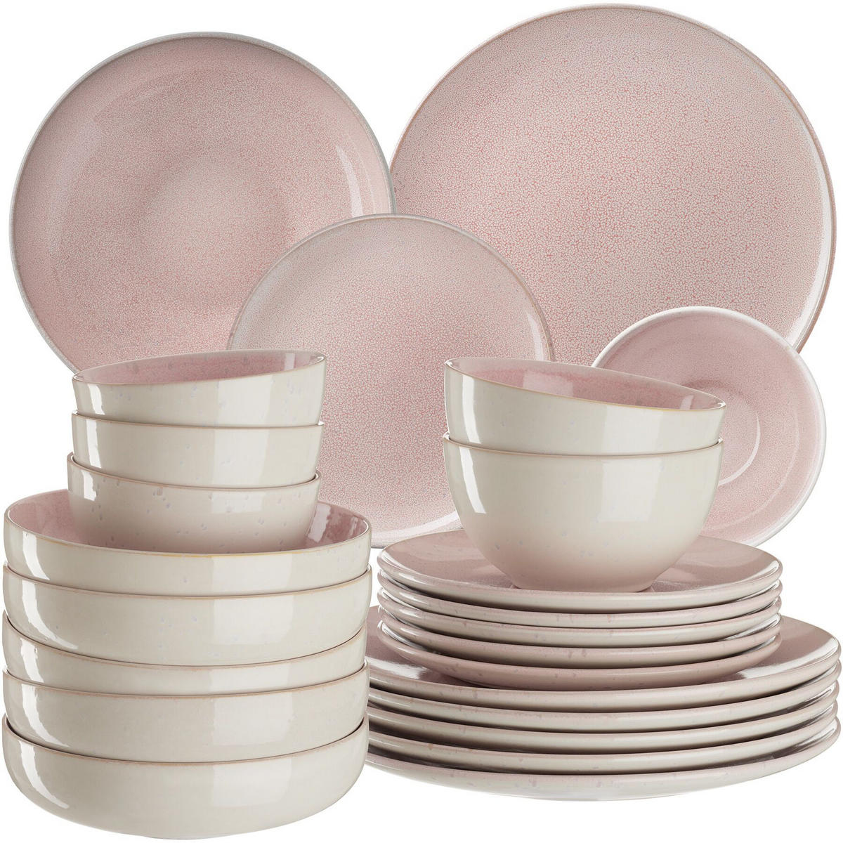 TAFELSERVICE Mare, ineinander stapelbar, rosa - Rosa, Keramik (26.5/2.5/26.5cm) - tectake